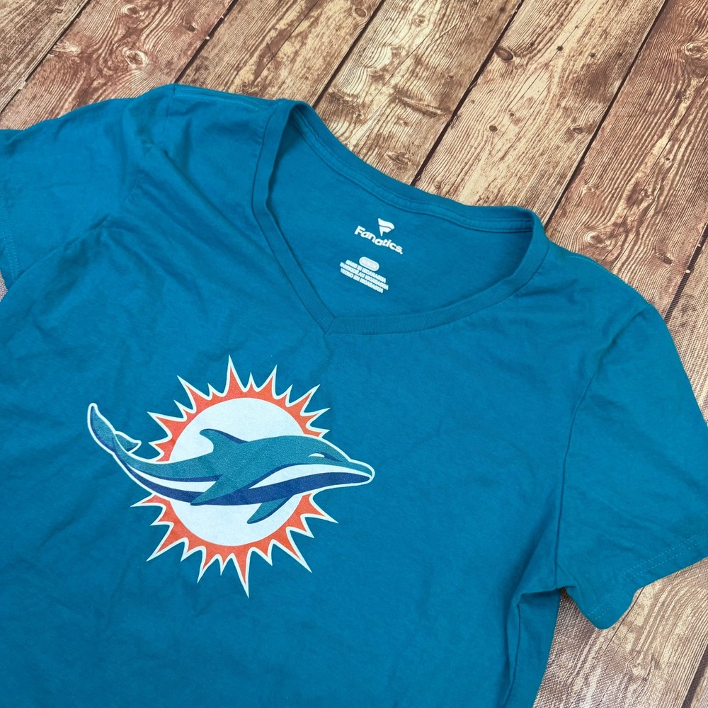 Fanatics Miami Dolphins T Shirt Womens Medium Teal V Neck Graphic Cotton